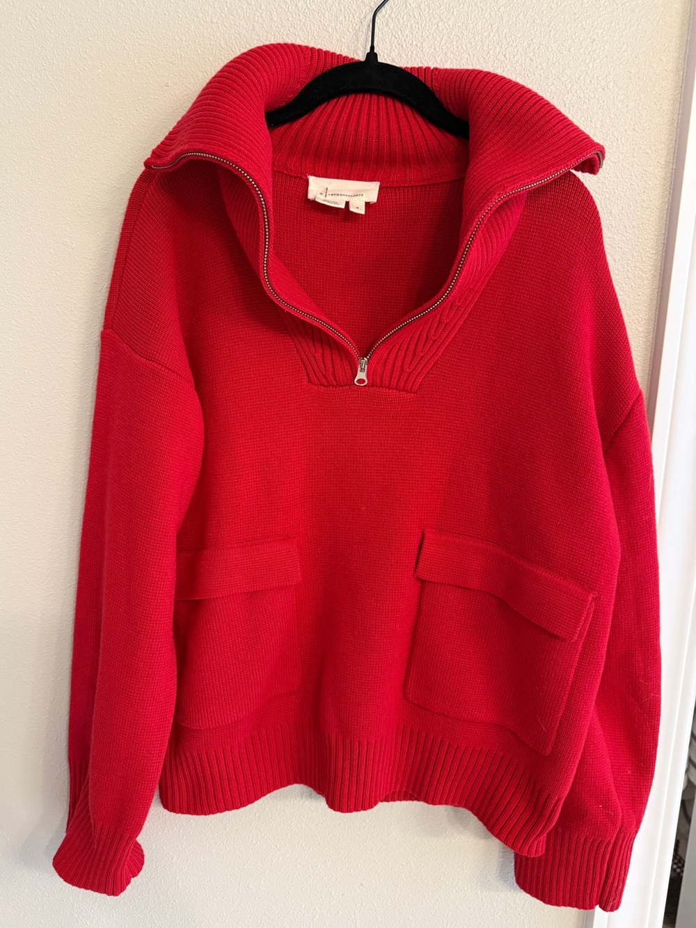 Anthropologie 1/4 Zip Red Cardigan